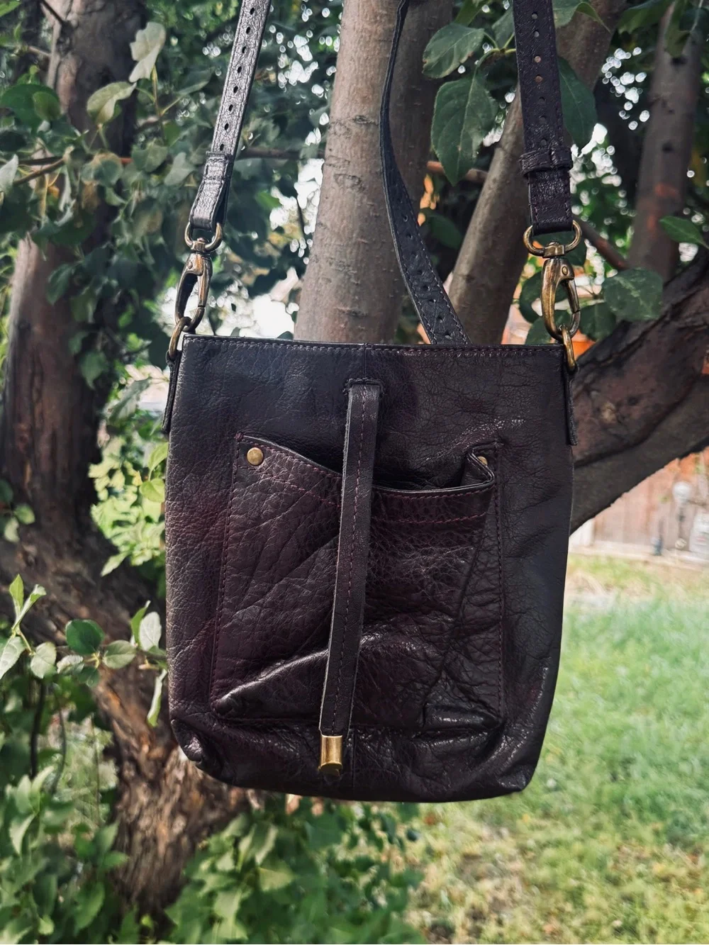 latico Dark purple Leather Crossbody with Front Pocket and Drawstring